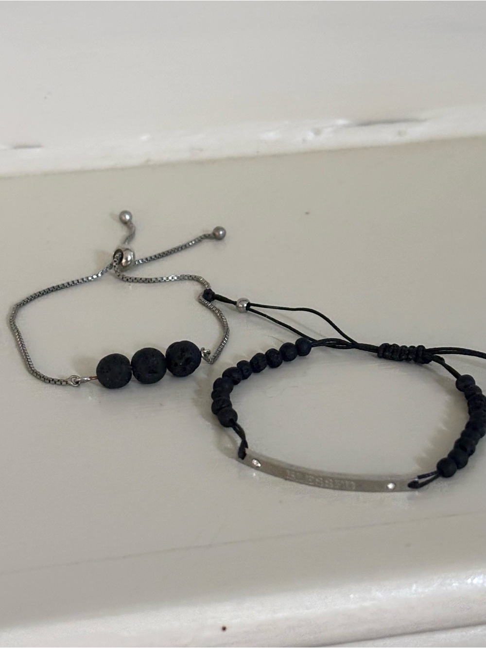 Black Lava Bead and Cord Bracelet Set to Use with Essential Oils